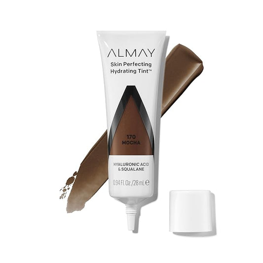 Almay Hydrating Liquid Foundation Tint, Lightweight with Light Coverage, Naturally Dewy Finish, Hypoallergenic, Dermatologist TestedFragrance Free, 170 Mocha, 0.94 fl oz.-Velvo Beauty
