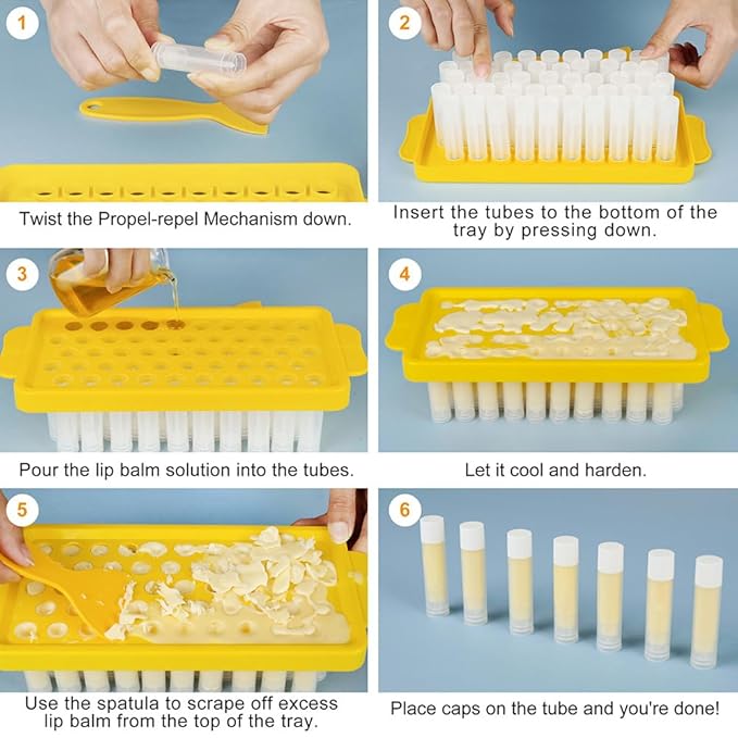 LotFancy Lip Balm Tubes with Filling Tray and Spatula, 50Pcs 5.5ml (3/16 Oz) Clear Lip Balm Containers with White Caps, BPA Free & Leak Free Lip Balm Making Kit-Velvo Beauty