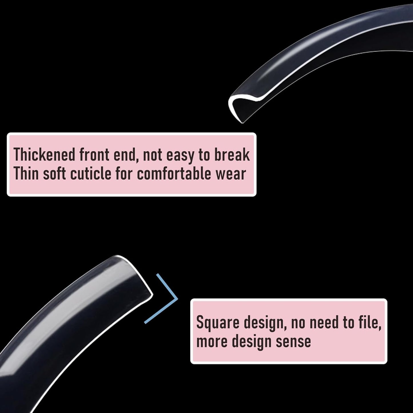 Curved Square Nail Tips Full Cover Nails XXL Clear Press on Extra Curve Long Acrylic False Nails for Nail Extension 240Pcs 12 Sizes Q53-Velvo Beauty