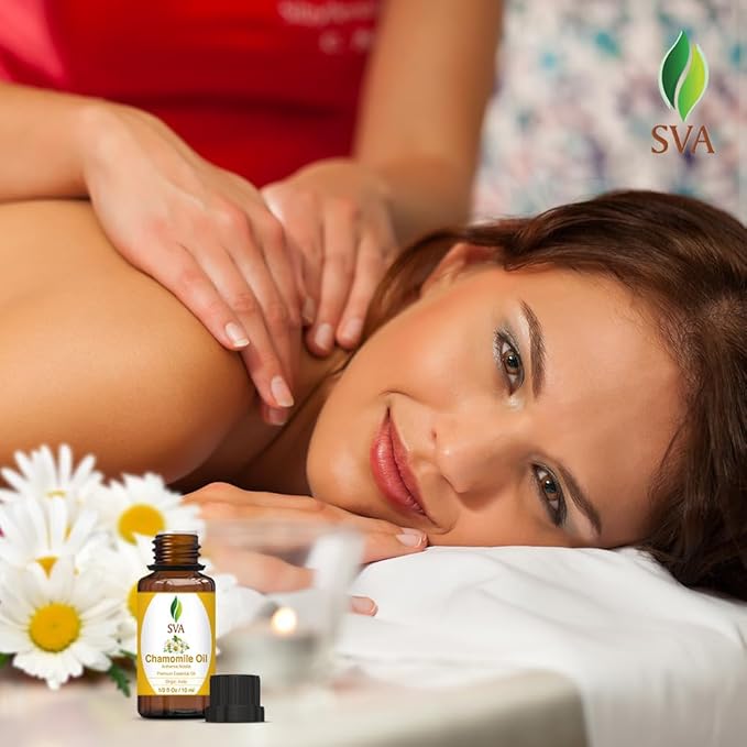 SVA Chamomile Essential Oil – 1/3 Fl Oz – 100% Natural Chamomile Oil - for Diffuser, Hair Care, Face, Skin Care, Aromatherapy, Scalp and Body Massage, Soap and Candle Making-Velvo Beauty