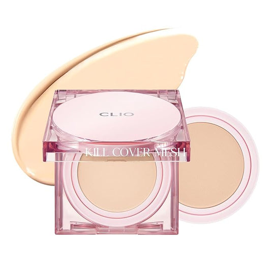 CLIO Kill Cover Mesh Glow Cushion Foundation ([Refill Included] 15g*2, 21N LINEN), Glass Skin, Long-Lasting, Lightweight, Buildable Coverage, Glowy Skin Makeup-Velvo Beauty