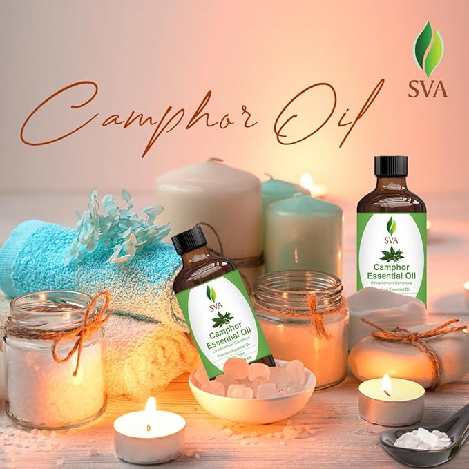 SVA Camphor Essential Oil – 4 Fl Oz – 100% Natural Camphor Oil - for Diffuser, Hair Care, Face, Skin Care, Aromatherapy, Scalp and Body Massage, Soap and Candle Making – with Dropper-Velvo Beauty