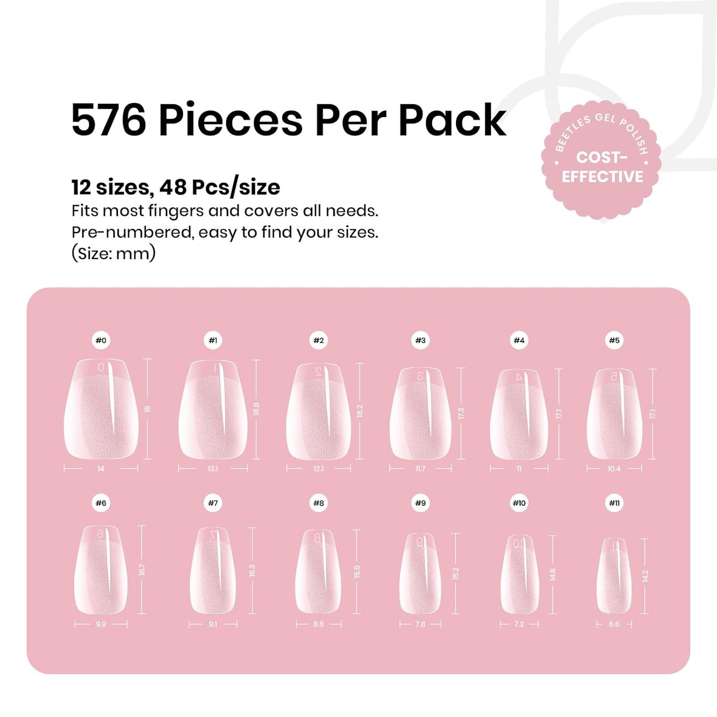 Beetles Gel Nail Tips Extra Short Coffin 576Pcs 12 Sizes - Pre-Etched Shaped Half Matte Soft Nail Tips Press On Nails Full Cover False Nails Acrylic Fake Nail Extension Kit Gift for Women-Velvo Beauty