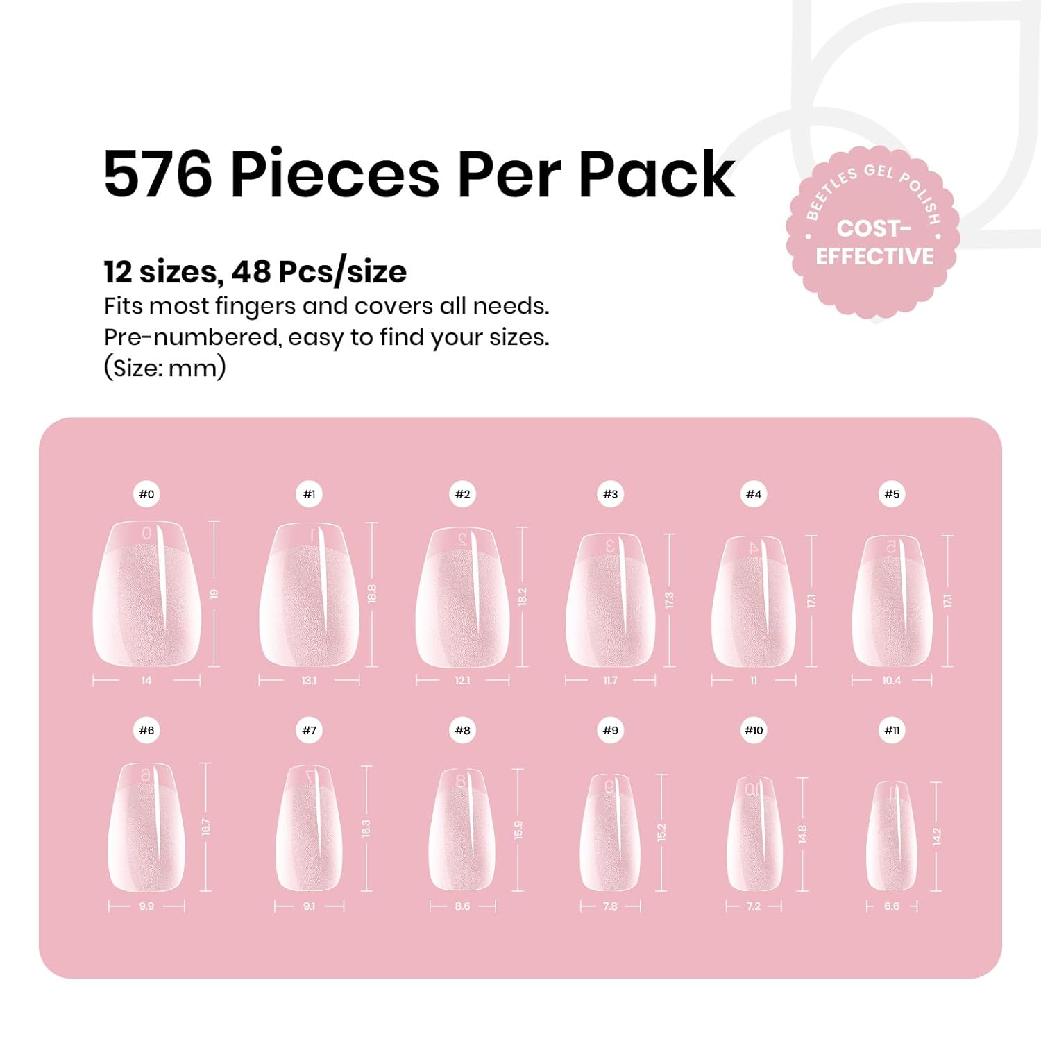 Beetles Gel Nail Tips Extra Short Coffin 576Pcs 12 Sizes - Pre-Etched Shaped Half Matte Soft Nail Tips Press On Nails Full Cover False Nails Acrylic Fake Nail Extension Kit Gift for Women-Velvo Beauty