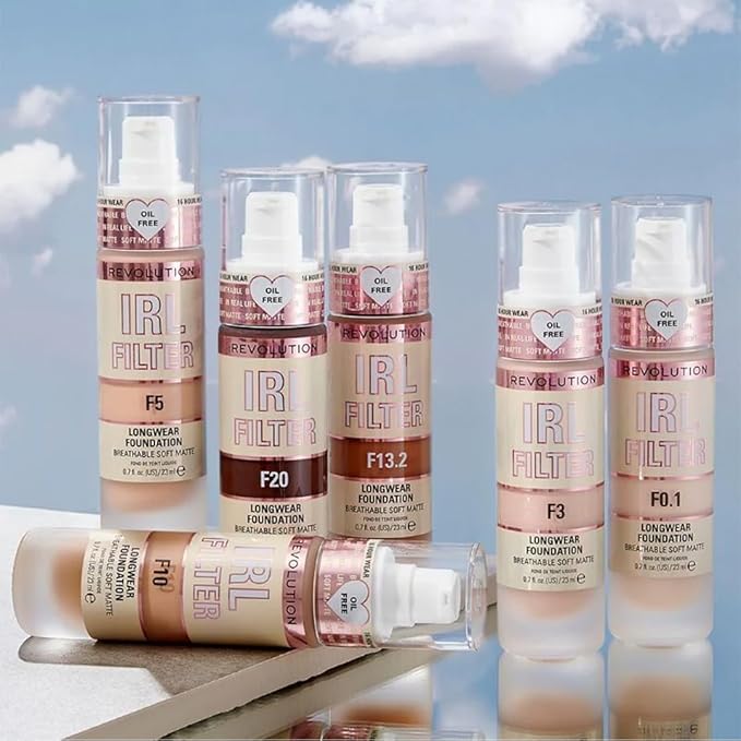 Revolution Beauty, IRL Filter Longwear Foundation, Soft & Breathable Formula, Medium to Full Coverage, Matte Finish, F1, 0.7 Fl. Oz-Velvo Beauty