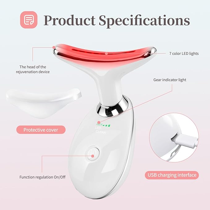 Red-Light-Therapy-for-Face and Neck, Face 𝖲 culpting Wand with 7 Color, Anti 𝖶rinkles Facial Massager for Face and Neck Tool for Skin Care (White)-Velvo Beauty