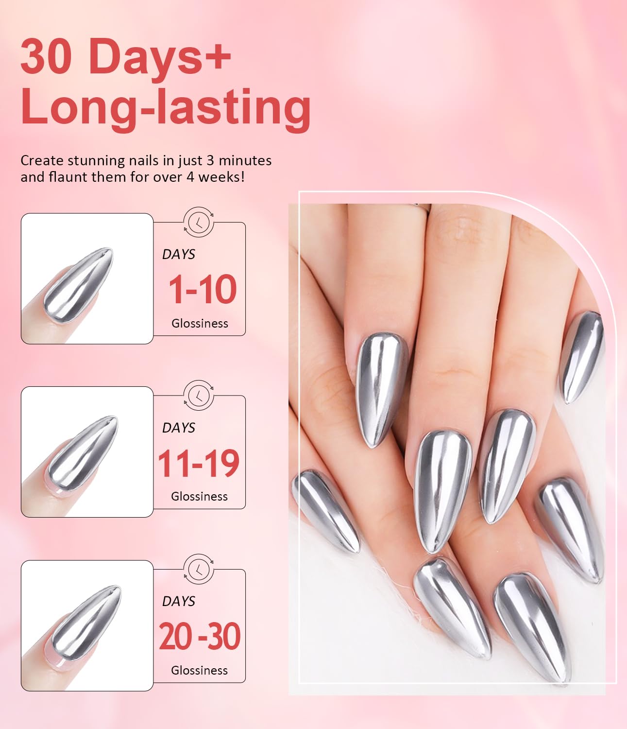 Pearl Chrome Nail Powder BISHENGYF -【Metallic Mirror Effect】Magic Mirror Silver Chrome Nail Powder White Aurora Mermaid Iridescent Nail Chrome Powder Glitter Pigment Dust For Nail Art Decroation DIY-Velvo Beauty