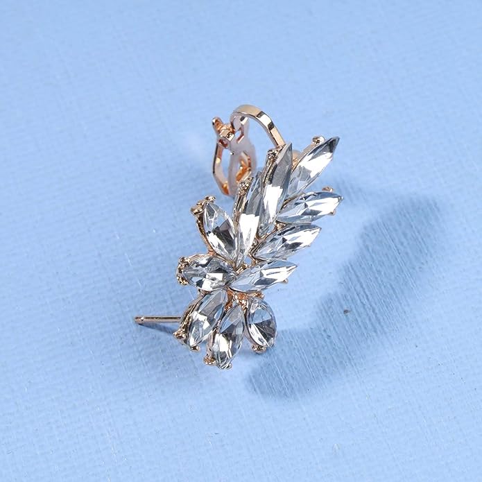 Boho Crystal Ear Climber Earrings Gold Crystal Studs Earrings Punk Rhinestone Ear Crawler Earrings CZ Ear Cuff Climbing Earrings Bridal Earrings Jewelry for Women and Girls-Velvo Beauty