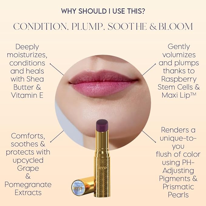 ieró Beauty Moonkissed Luminous PH Tinted Lip Balm w/Shea Butter & Vitamin E, Lip Care Moisturizer, Lip Plumper for Soft & Supple Lips, Paraben Free, Vegan, Sheer Berry w/Blue-Violet Shimmer-Velvo Beauty