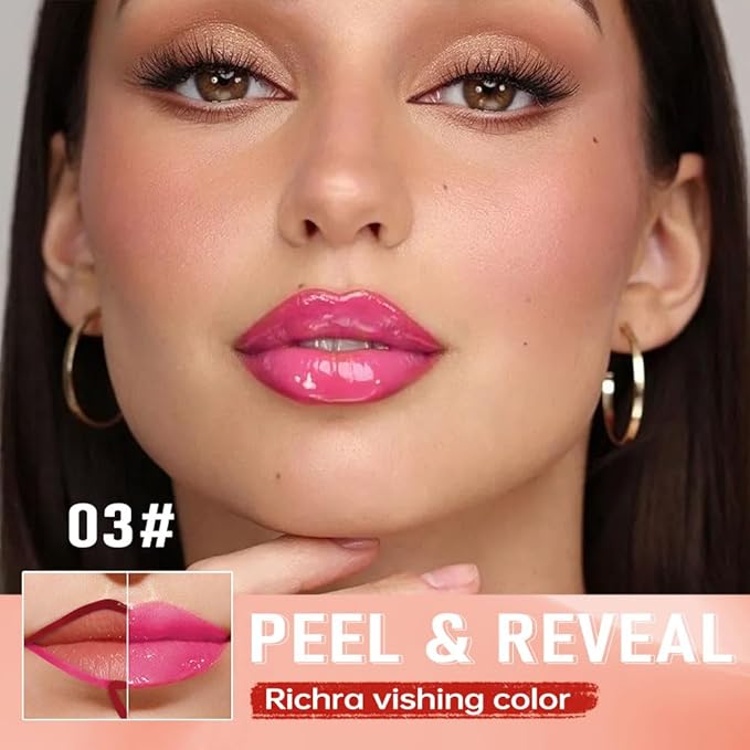 Hot Fuchsia Peel Off Lip Gloss Tattoo and Lip Oil, Lip Stain Peel Off Masque - Peel Off Lip Tint ,Long Lasting Waterproof Transfer-proof Lip Mask Lip Gloss Peel Off Lip Liner,Stay Lip Makeup 03#-Velvo Beauty