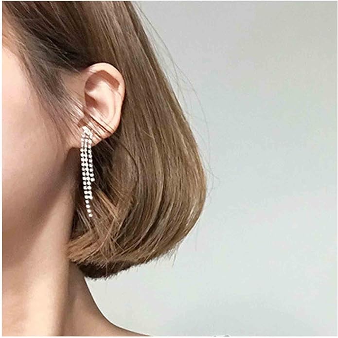 Boho Rhinestone Tassel Earrings Long Fringe Drop Dangle Earrings Silver Crystal Chain Tassel Earrings Vintage Chandelier Chain Studs Earrings Luxury Statement Earrings Jewelry for Women and Girls Gifts-Velvo Beauty