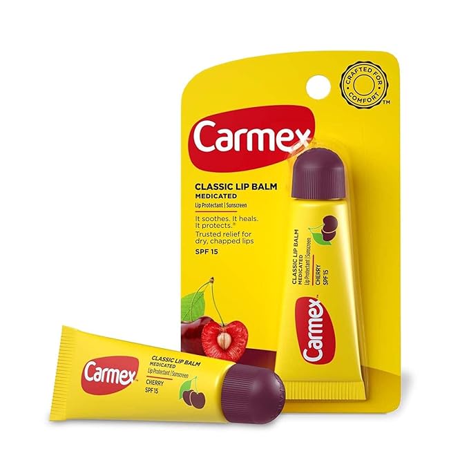 Carmex Classic Lip Balm Cherry SPF 15, 0.35 Ounce Pack of 3 (Tube in Blister Pack), Presentation may vary-Velvo Beauty