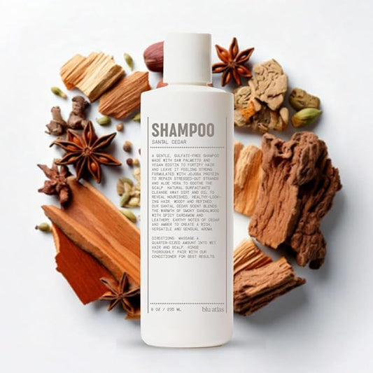 Blu Atlas Men's Natural Shampoo – Organic, Sulfate-Free, Paraben-Free – Deep Cleansing & Hydrating – Santal Cedar Scent – Made in America – 8 oz-Velvo Beauty