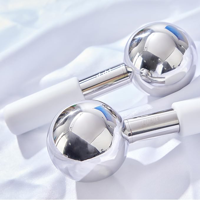 360 Rotating Ice Globes for Face & Eyes, Unbreakable Stainless Steel Cryo Sticks for Beauty Routines, Facials Cold Roller Colling Globes for Puffiness, Wrinkles, Dark Circles, Headaches-Velvo Beauty