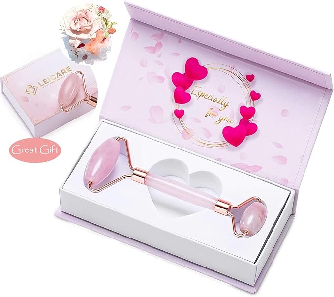 Jade Roller for Face - Rose Quartz Face Roller Skin Care - Stone Facial Roller, Face Massager for Women, Relieve Stress, Remove Wrinkles Eye Puffiness-Velvo Beauty