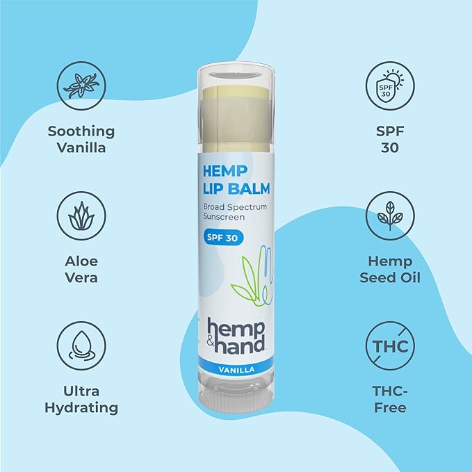 Organic Vanilla Hemp Lip Balm with Beeswax, Coconut Oil and Vitamin E - SPF 30 - by Hemp and Hand (1-Pack)-Velvo Beauty
