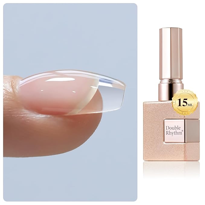 Double Rhythm 0.5Oz Nail Strengthener Rubber Gel Nail Polish 15ml Clear Builder in a Bottle Nail Thickening Extension Hard Structure Gel Glue (Clear 8 in 1-1)-Velvo Beauty