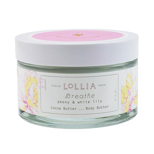 LOLLIA Breathe Body Butter, 5.5 oz. - Peony & White Lily Fragrance - Shea Butter & Cocoa Butter, Body Lotion for Women, Hydrating & Smooth Body Moisturizer-Velvo Beauty