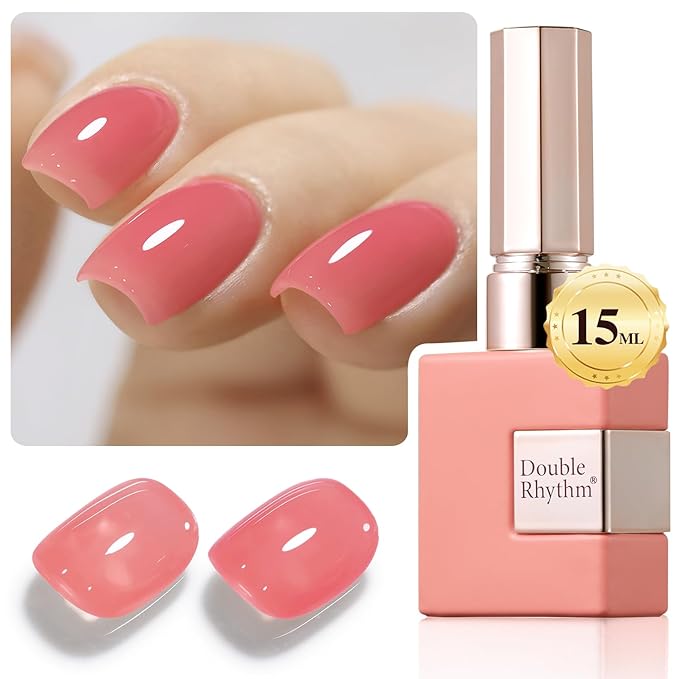 Double Rhythm 0.5Oz Translucent Gel Polish Sheer Neutral Natural Light Milky Same Color Same Bottle 15ML Jelly Gel Polish Art DIY at Home (Pink Rose-A1382)-Velvo Beauty