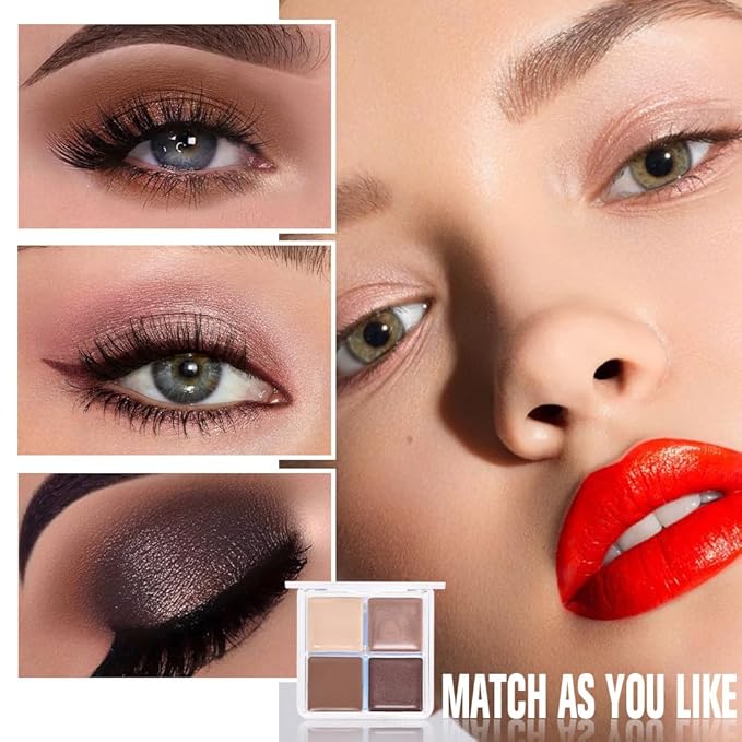 Cream Eyeshadow Quad, Nude Brown Matte Shimmer Eyeshadow Palette Makeup, Neutral Eye Shadow Palette for Older Women Pigmented Waterproof, sombras para ojos, 03-Velvo Beauty