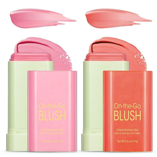 Buqikma Blush Stick Hydrated Solid 2PCS Blush Stick for Cheeks - Soft Cream Blush Stick Natural Matte Makeup Blush Stick Cream Blush Moisturizer Stick for Face,Lips and Eyes (Shy Pink+Orange)-Velvo Beauty