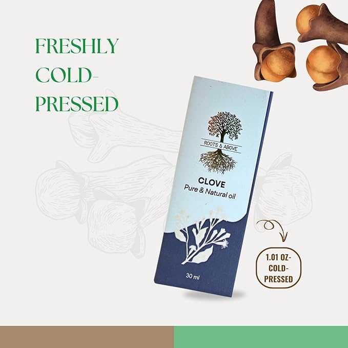 Roots & Above Clove Essential Oil 1.01 oz/30ml Pure Natural Cold-Pressed Oils for Skin, Hair, Massage, Diffusers, Humidifiers, DIY Beauty, Home Candle Making & Self-Care-Velvo Beauty
