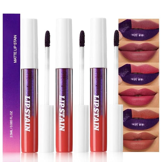 evpct 3Pcs Peel Off Lip Stain Tints, Maroon Mauve Nude Brown Matte Liquid Lipstick Lip Stain Long Lasting Waterproof for Women, Non-stick Cup Lipstick Peel Off Highly Pigmented Smudge-proof Liptint-Velvo Beauty