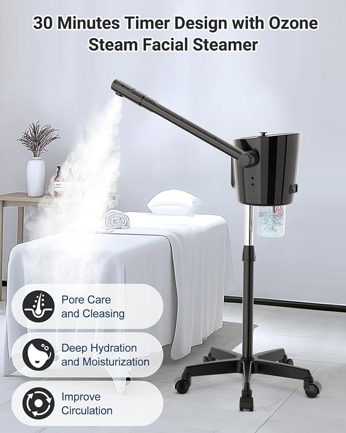 Kingsteam Professional Facial Steamer with Ozone - Ionic Nano Hot Mist Steamer with Large Capacity and 30-Min Timer for Estheticians, Beauty Salons, and Home Skin Care Use-Velvo Beauty