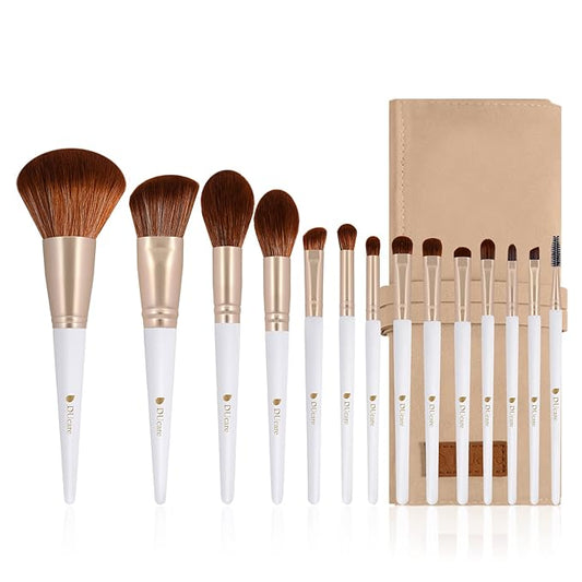 DUcare Makeup Brushes with Bag - 14Pcs Professional Synthetic Make Up Brushes Set for Blush Concealer Foundation Bronzer Powder Eyebrow Contour Eyeshadow Blending Makeup Brush Set Mekaup bag, White-Velvo Beauty