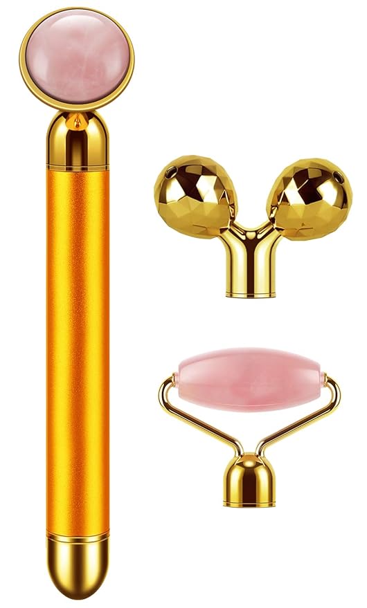 3-IN-1 Electric Jade Roller 3D Roller Facial Roller & Face Massager,Gold-Velvo Beauty
