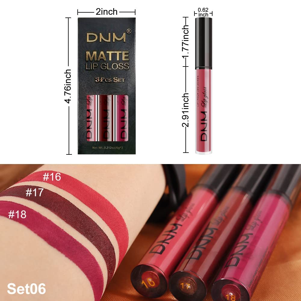 evpct 3Pcs Dark Red Purple Matte 24-hour Liquid Lipstick Sets, Matte Lipstick Lip Stain Long Lasting 24 Smudge Waterproof Lip Gloss Gift Set Matt Lipsticks Set Matt Liquid Women Makeup Lipstick 06-Velvo Beauty
