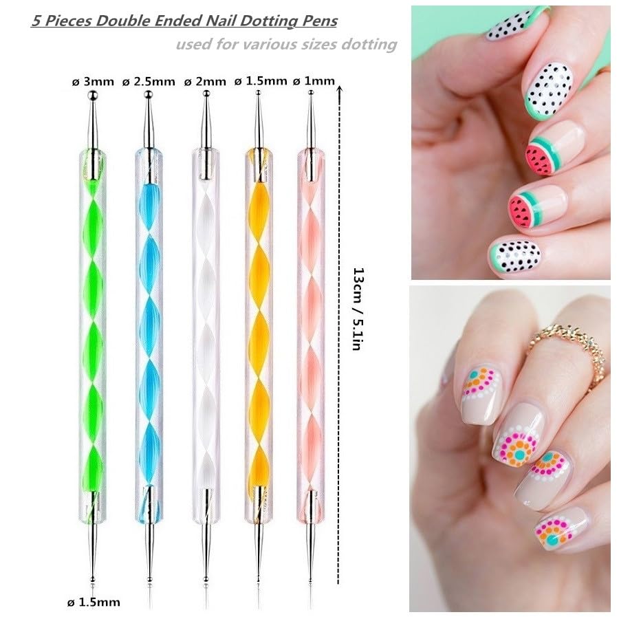 Nail Art Design 11PCS Kits - Resin Nail Art Palette, 5Pcs Nail Art Sculpture Pen Dual Tipped Silicone Nail Tools, 5Pcs Double Ended Nail Dotting Pens-Velvo Beauty