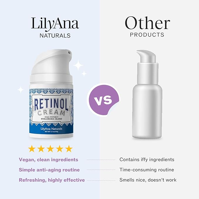 LilyAna Naturals Anti Aging Retinol Face Cream for Women – Wrinkle & Neck Cream for Firming, Retinol Moisturizer for Face with Hyaluronic Acid, Hydrating Night Cream for Fine Lines, Collagen Boost-Velvo Beauty
