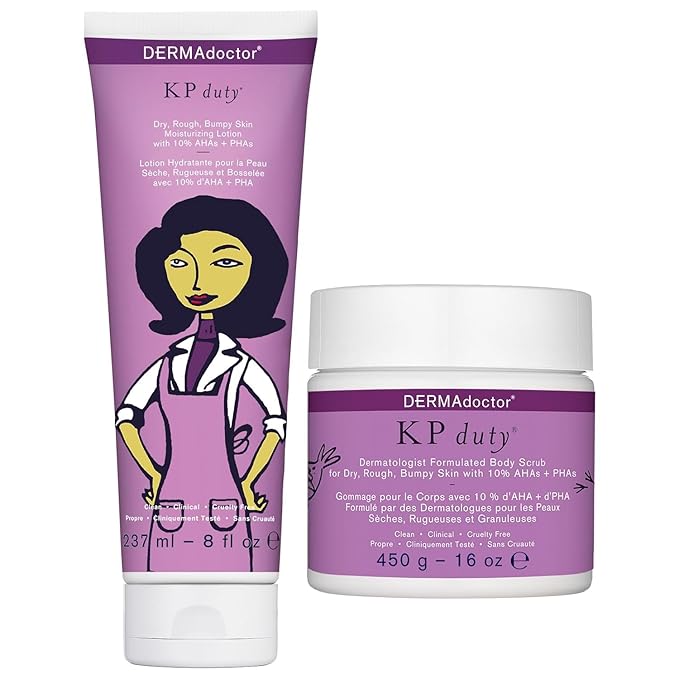 DERMAdoctor KP Bump Eraser Body Scrub and Lotion Kit Dermatologist Formulated Exfoliant | Keratosis Pilaris Treatment For Dry And Bumby Skin 10% AHAs + PHAs-Velvo Beauty