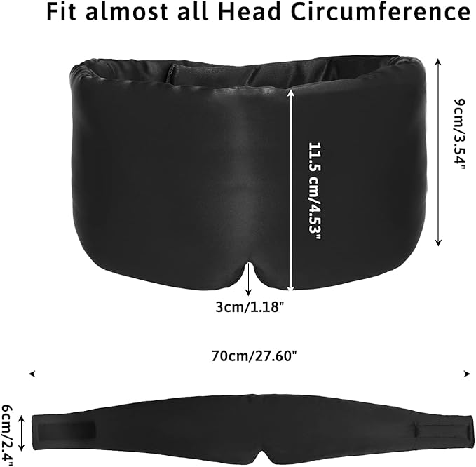 Silk Sleep Mask for Women Men, Mulberry Silk Eye Sleeping Mask & Blindfold with Adjustable Velcro Strap, Blackout Eye Cover for Sleep Travel Yoga Nap, Large Size, Black-Velvo Beauty