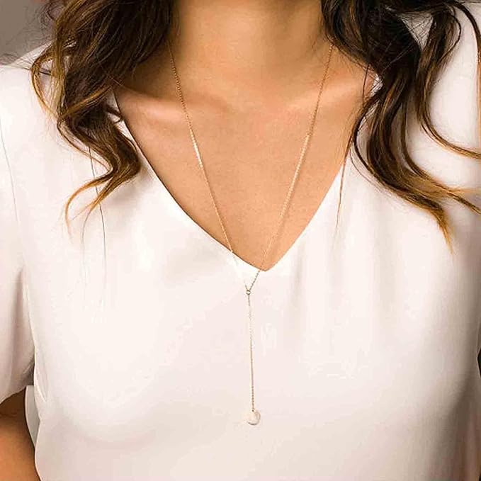 Boho Coin Disc Necklace Gold Long Y Lariat Necklace Disc Y Drop Necklace Trendy Minimalist Everyday Necklace Jewelry for Women and Girls-Velvo Beauty
