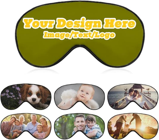 Custom Personalized Sleep Eye Mask Add Any Photo Text Logo Design Your Own Soft Blindfold Eyemask Blackout Eye Cover for Men Women Home Travel Offices, Olive, 8.1"x4.1"-Velvo Beauty