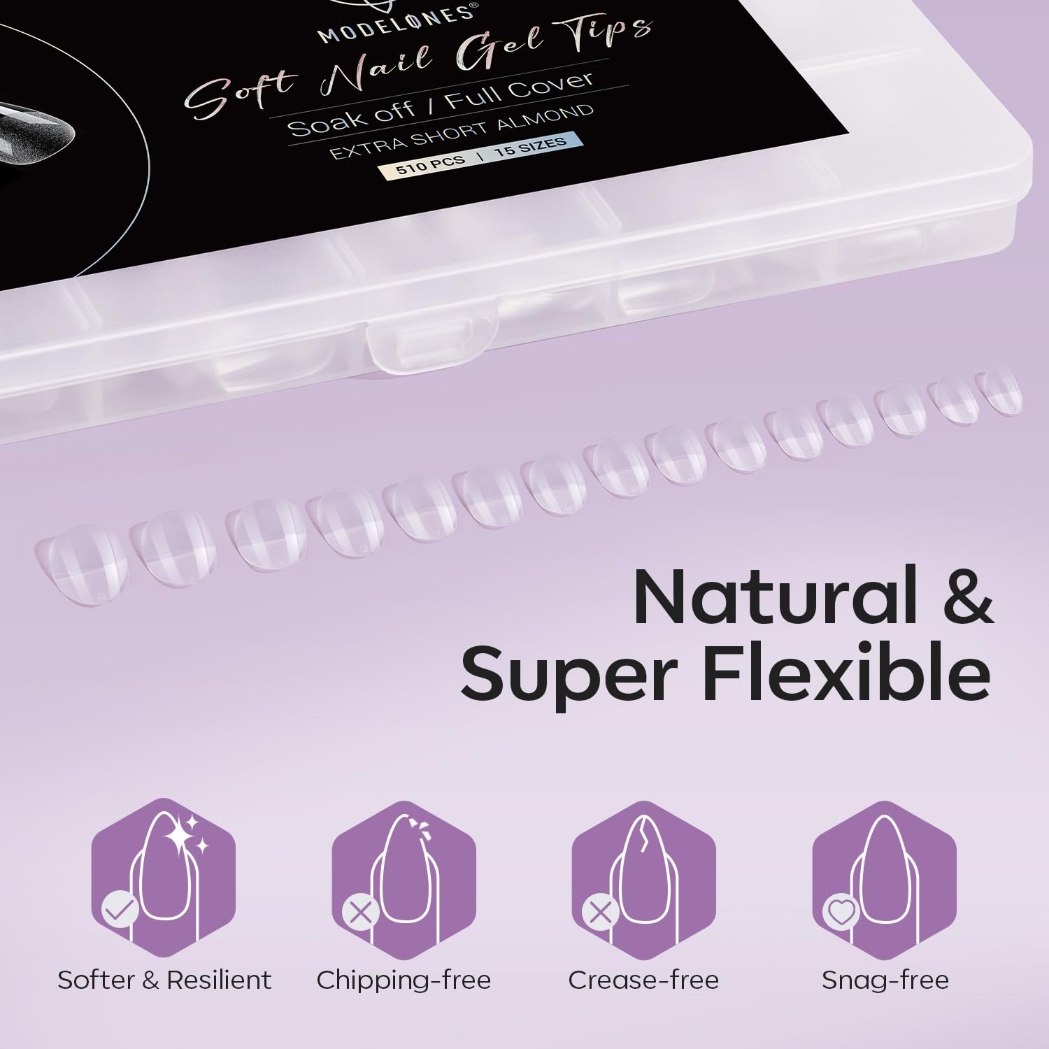 Modelones Extra Short Almond Fake Nail Tips - 510Pcs Gel Tips Pre-shaped Half Matte Full Cover Clear Acrylic Gel Kit False Press on Nails for Extension DIY Salon 15Sizes-Velvo Beauty