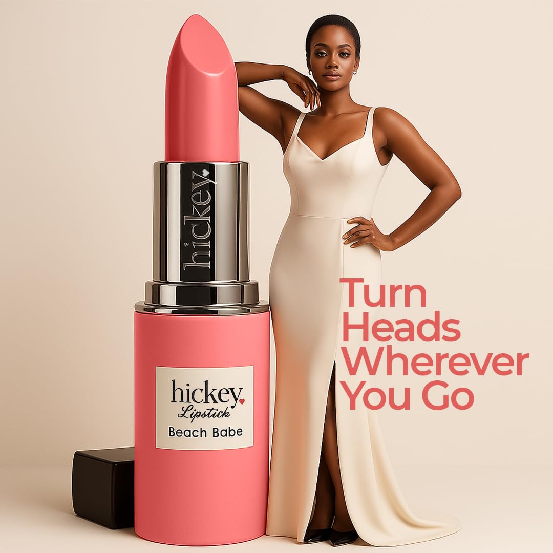 Hickey Lipstick for Women, Organic Beach Babe Coral Lipstick Refill - Hydrating & Moisturizing Long Lasting Lipstick - Vegan & Gluten-Free with Velvet Finish - Highly Pigmented, Smooth & Creamy Makeup-Velvo Beauty