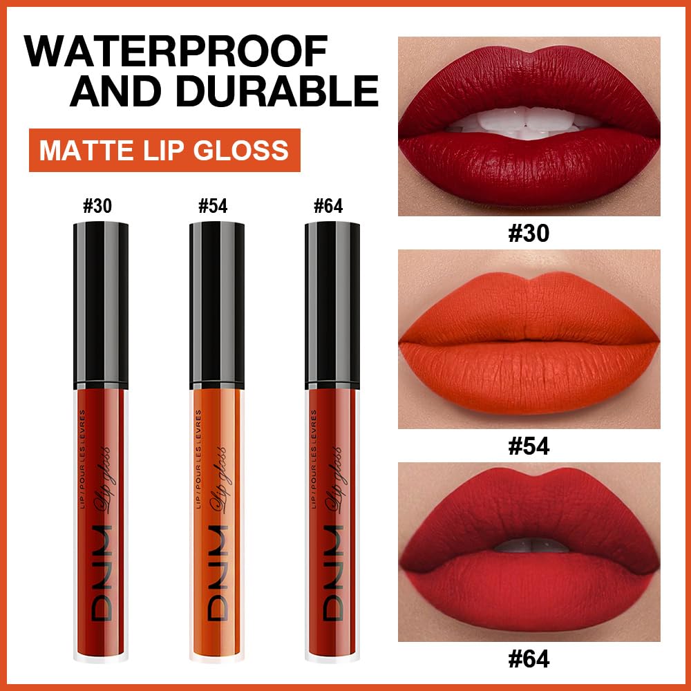 evpct 3Pcs Dark Orange Ruby Red Matte Liquid Lipstick Lip Stain Sets for Women, Matte Lipstick Long Lasting Waterproof Permanent 24 Hours original, Magic Lip Sticks Pack for Halloween Daily Makeup-Velvo Beauty