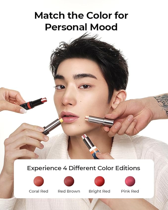 GRAFEN Triple Color Lip Balm Coral Red 0.13 oz | Tinted Lip Balm for Men | Korean Lip Butter Triple Layers of Lip Care & Coloring | Metal Container & Magnetic Cover.-Velvo Beauty