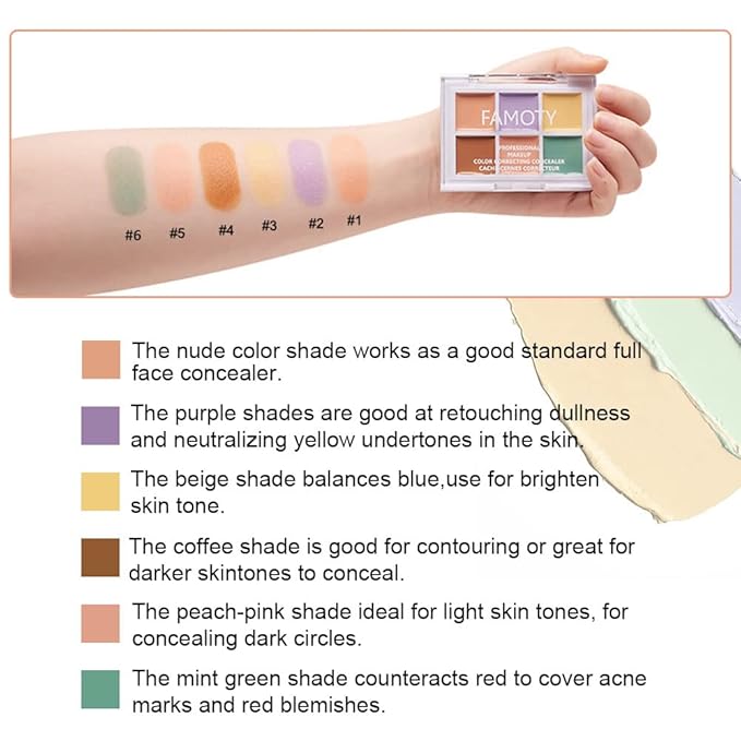 6 Color Correcting Concealer Palette With Concealer Brush, Tattoo Concealer, Cream Contouring Makeup Kit, Corrects Dark Circles Red Marks Scars Light Mediumor creamy concealer A1-Velvo Beauty
