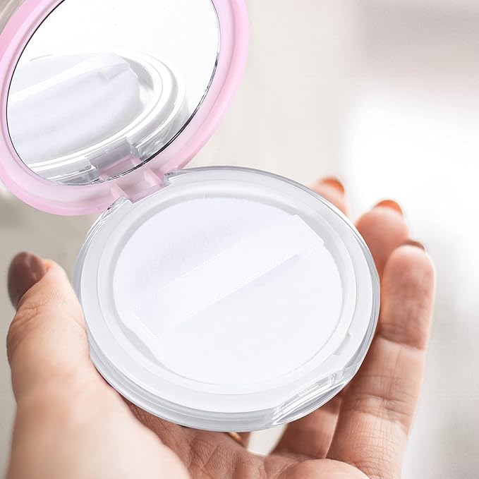Powder Puff 2pcs Loose Powder Containers with Elasticated Net Sifter, Mirror and Puff 5g Loose Powder Compact Case Case for DIY Makeup and Travel () Cushion Foundation-Velvo Beauty