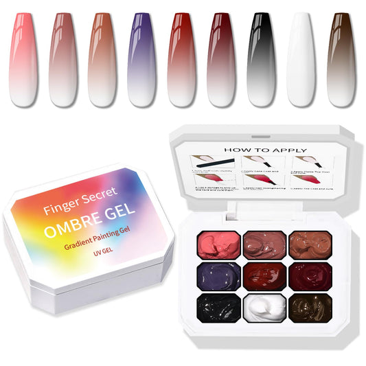 Sponge Pat Paint Nail Gel, 9 Colors Ombre Nails Gradient Gel Nail Blush Blooming Aura Nails Drawing Stripper Floral Painting Nail Art, No Wipe, UV/LED Curing (9 Colors H)-Velvo Beauty