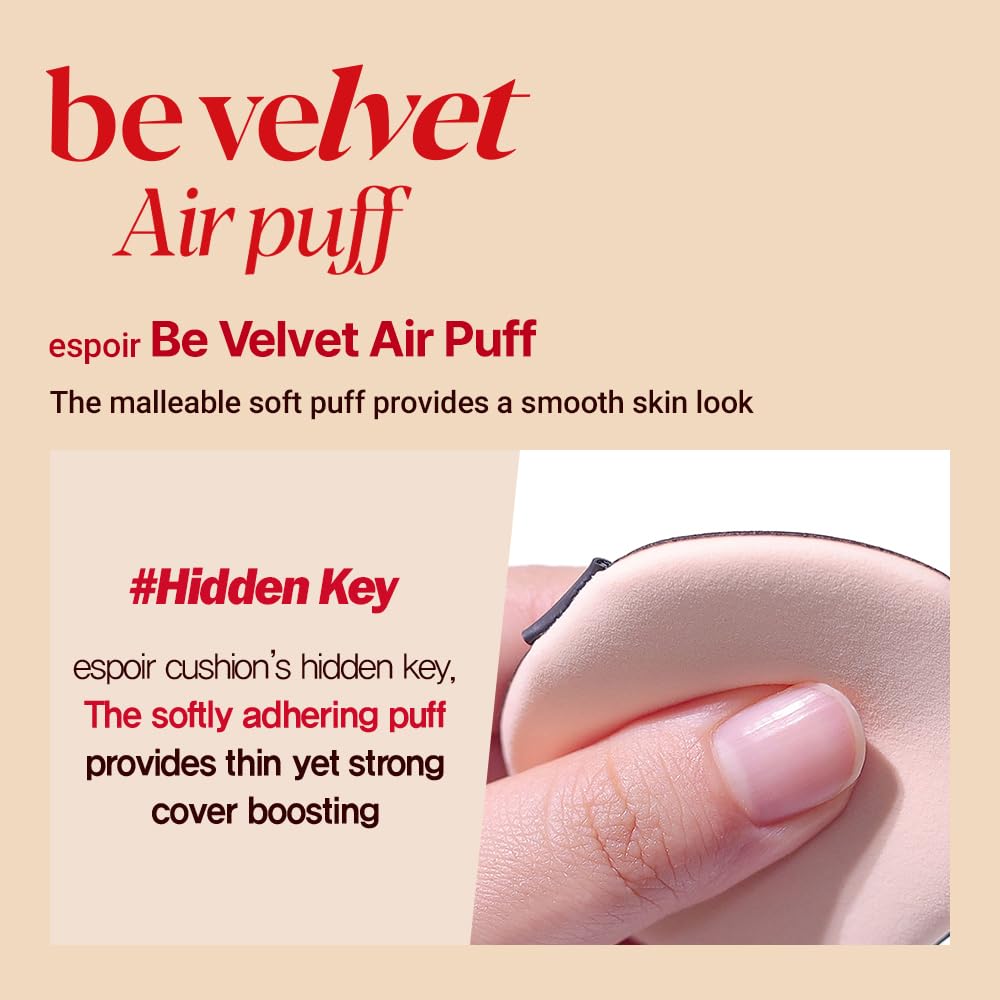Espoir Be Velvet Air Puff 7ea | Flawless Face Makeup Fast and Easily | Makeup Sponge Applicator Air Cushion Powder Puff for Liquid Foundation, Cream, Powder, Concealer | Korean Base Makeup Tools-Velvo Beauty