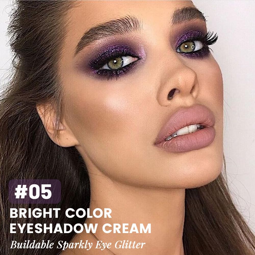 Dark Purple Cream Glitter Shimmer Metallic Eyeshadow Palette Makeup Halloween Birthday Party Wear, Natural Single Mini Instant Holographic Eyeshadow For Women, Sombras Crema Para Ojos-Velvo Beauty