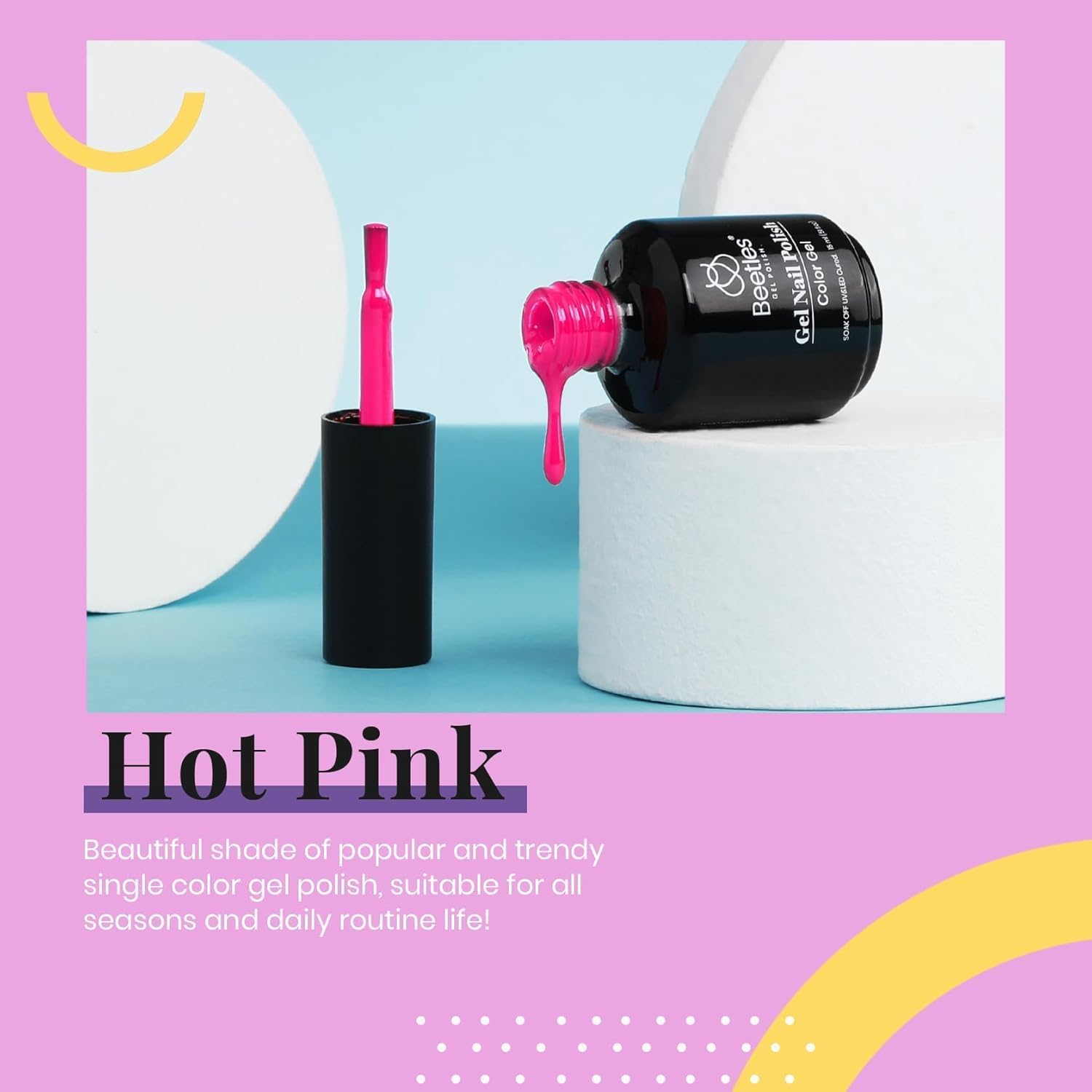 Beetles Hot Pink Gel Nail Polish 1Pcs 15ml Neon Pink Gel Nail Polish Bright Color Soak Off Uv LED Nail Lamp for Women DIY Manicure Gifts for Mom-Velvo Beauty