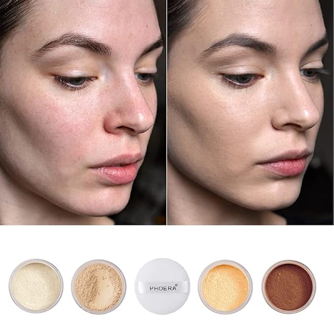 2 Pcs PHOERA Setting Powder and Face Primer, Control Oil Brighten Skin Color Cover Face Setting Loose Powder。 (02 Cool Beige + makeup primer)-Velvo Beauty