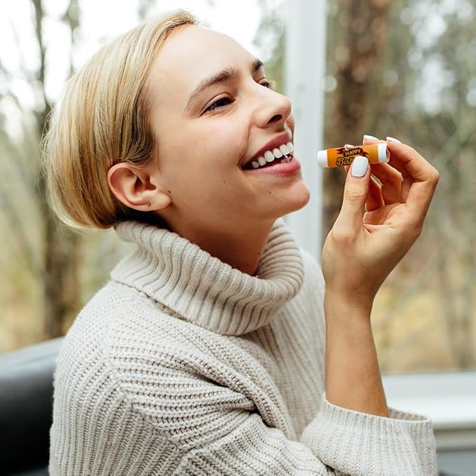 OLYCRAFT 100Pcs 4 Styles Lipstick Tag Stickers Birthday Cake Lip Balm Label Sticker 2.1x1.7 inch Self Adhesive Lipstick Labels with Happy Birthday for Lip Balm Container Tubes Wrapping Decorations-Velvo Beauty