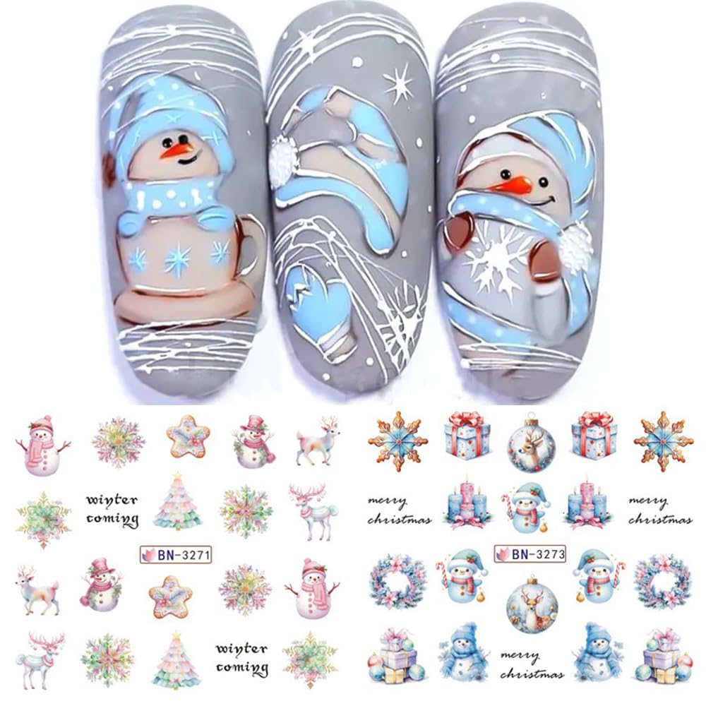 Christmas Nail Art Stickers Decals Winter Snowflake Snowman Acrylic Nail Decals Santa Claus Holographic Water Transfer Nail Foils Cute Gingerbread Man Xmas Tree Elk Penguin Sticker for Women DIY Nails-Velvo Beauty
